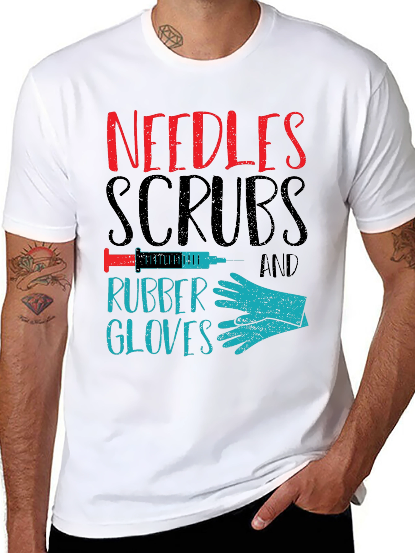 Needles Scrubs & Rubber Gloves Graphic T-Shirt