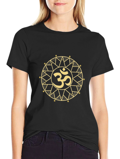 Om Symbol Mandala Graphic Tee - Black Cotton Blend