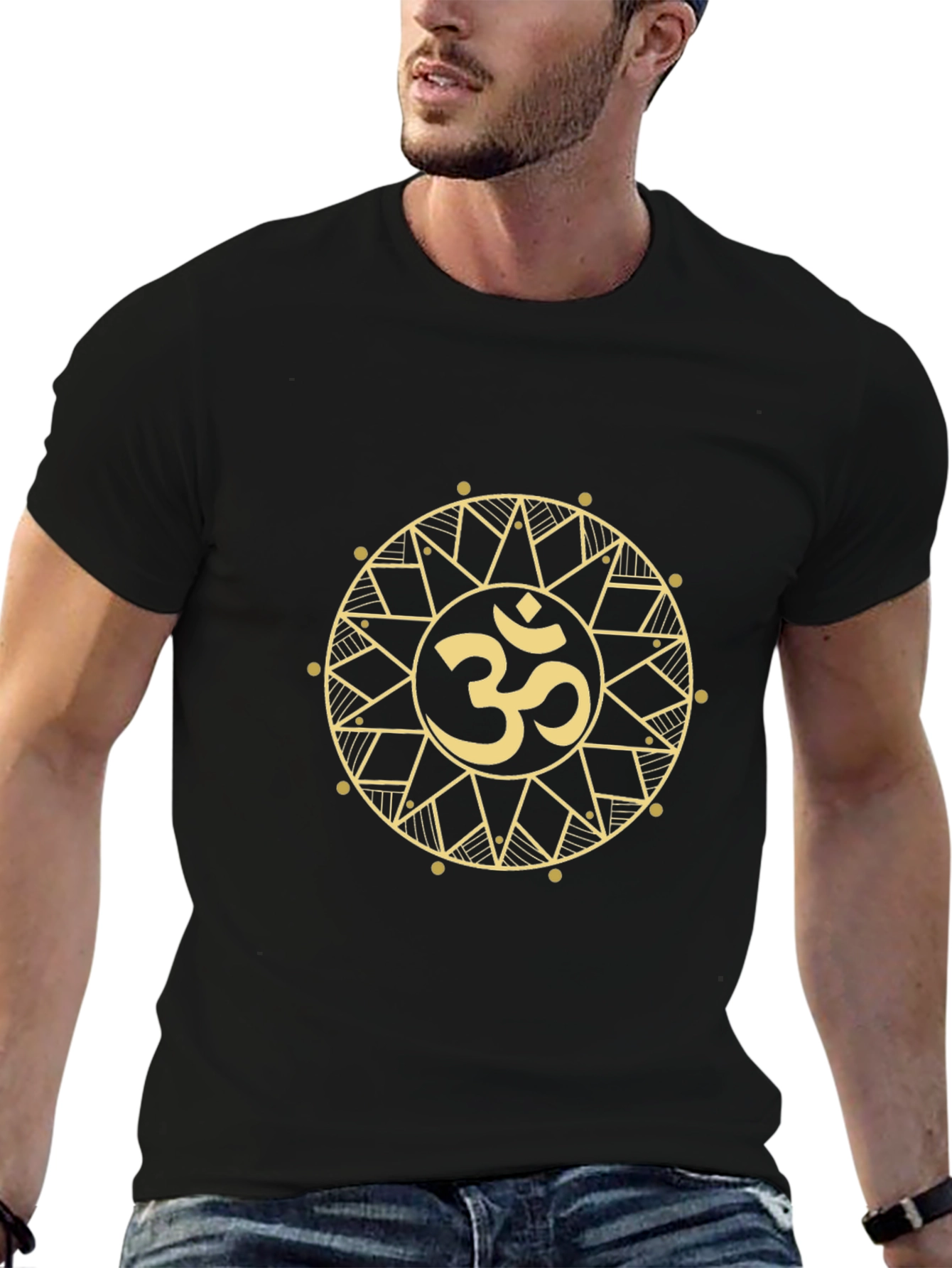 Om Symbol Mandala Graphic Tee - Black Cotton Blend
