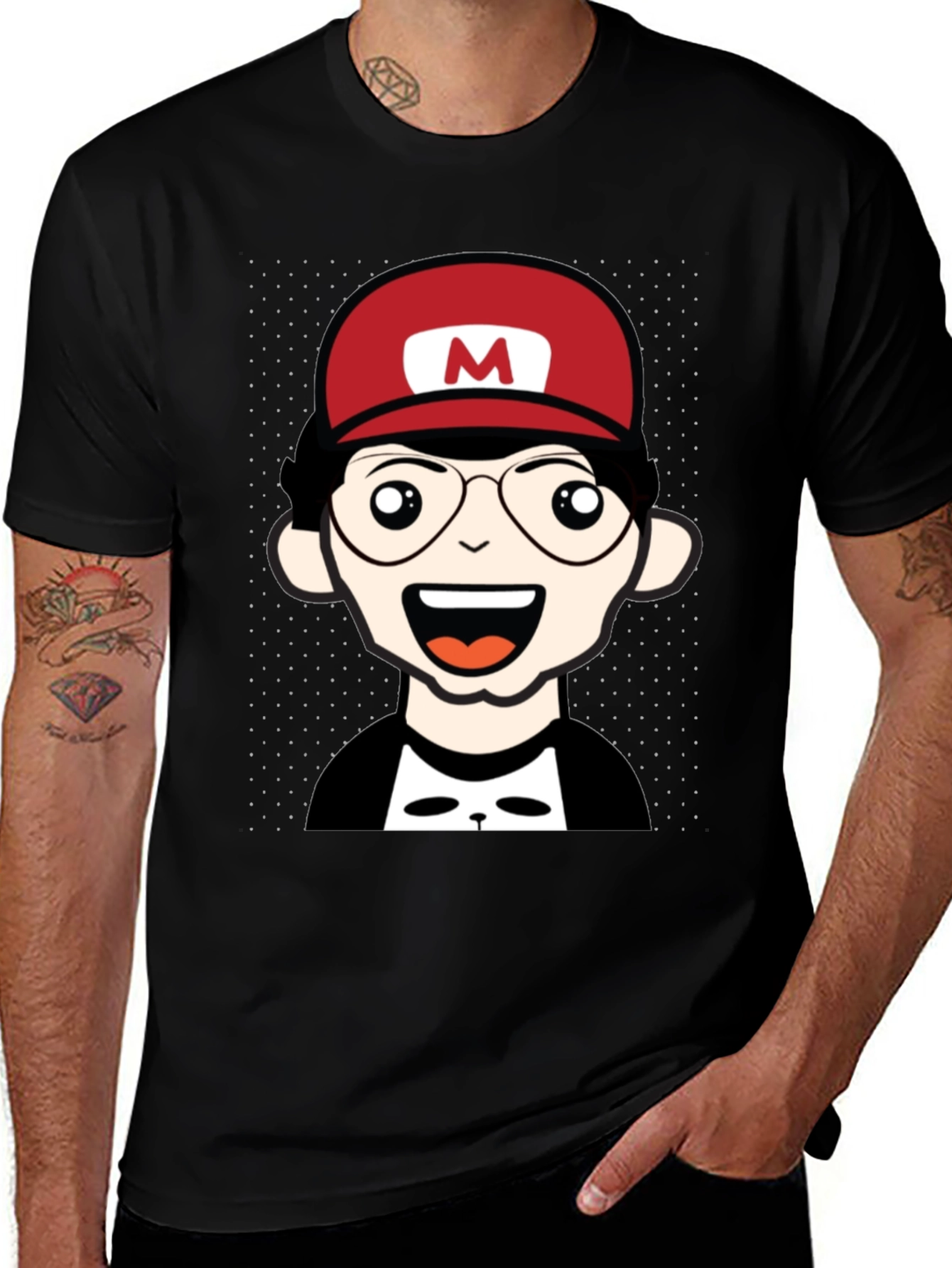 Cartoon Character T-Shirt - Nerd With Red Hat