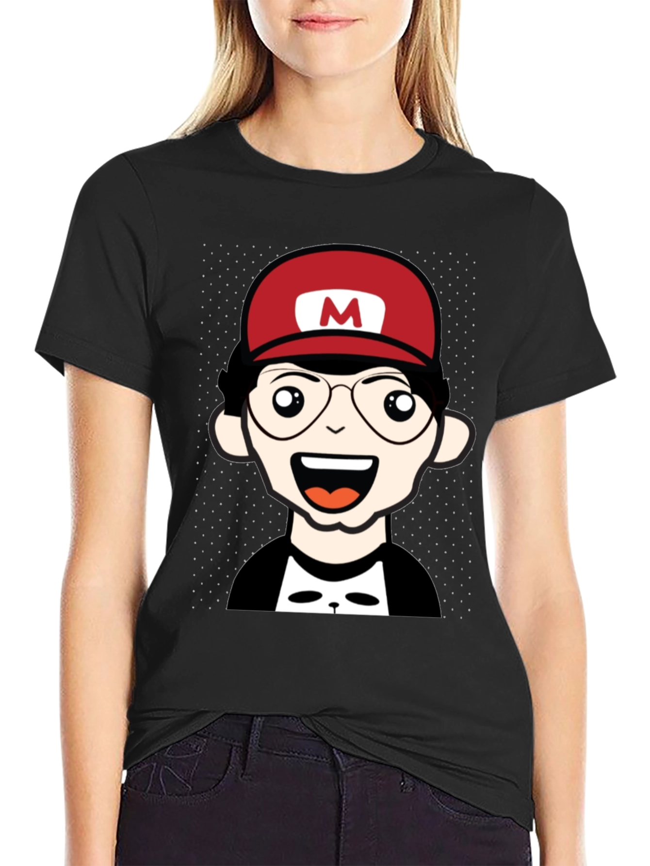 Cartoon Character T-Shirt - Nerd With Red Hat