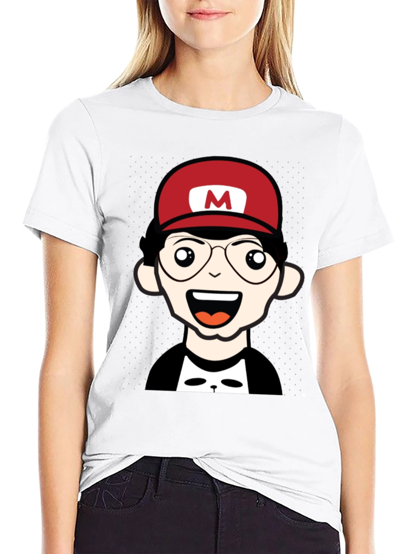 Cartoon Character T-Shirt - Nerd With Red Hat