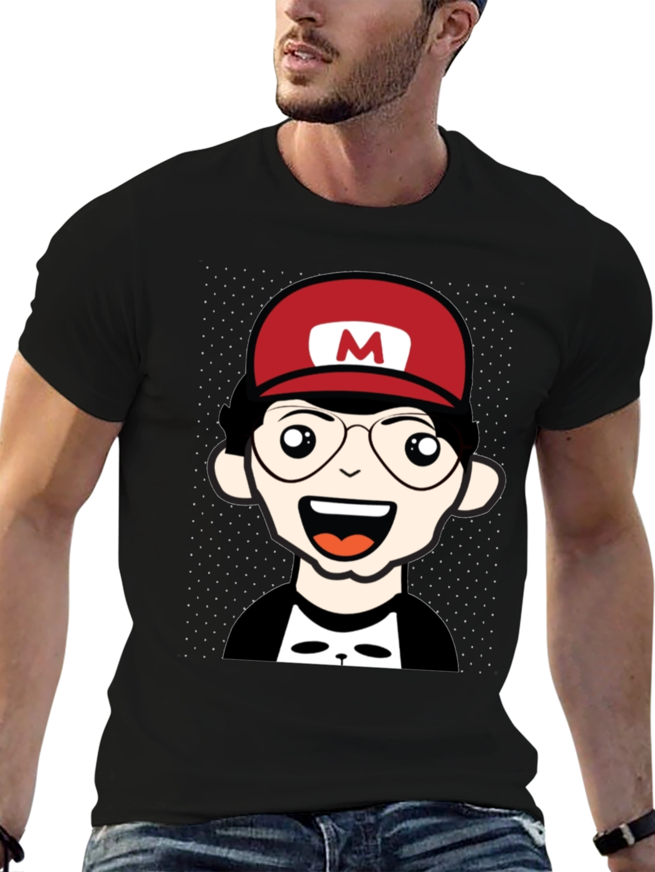 Cartoon Character T-Shirt - Nerd With Red Hat
