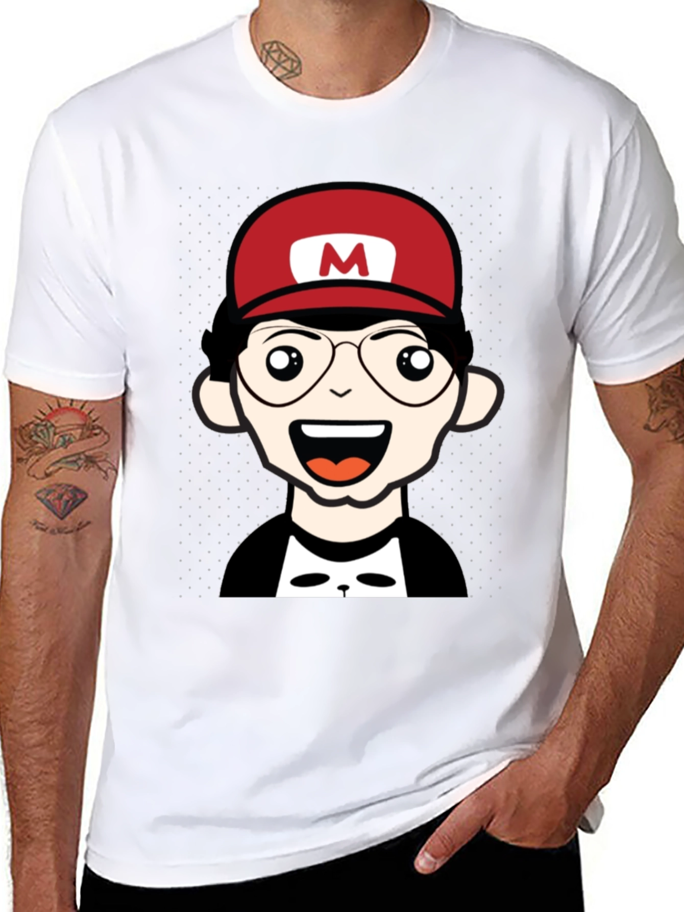 Cartoon Character T-Shirt - Nerd With Red Hat