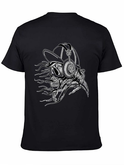 Skull with Headphones Graphic Tee - Black