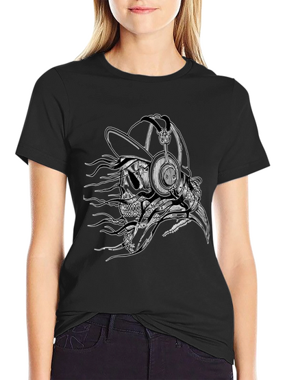 Skull with Headphones Graphic Tee - Black