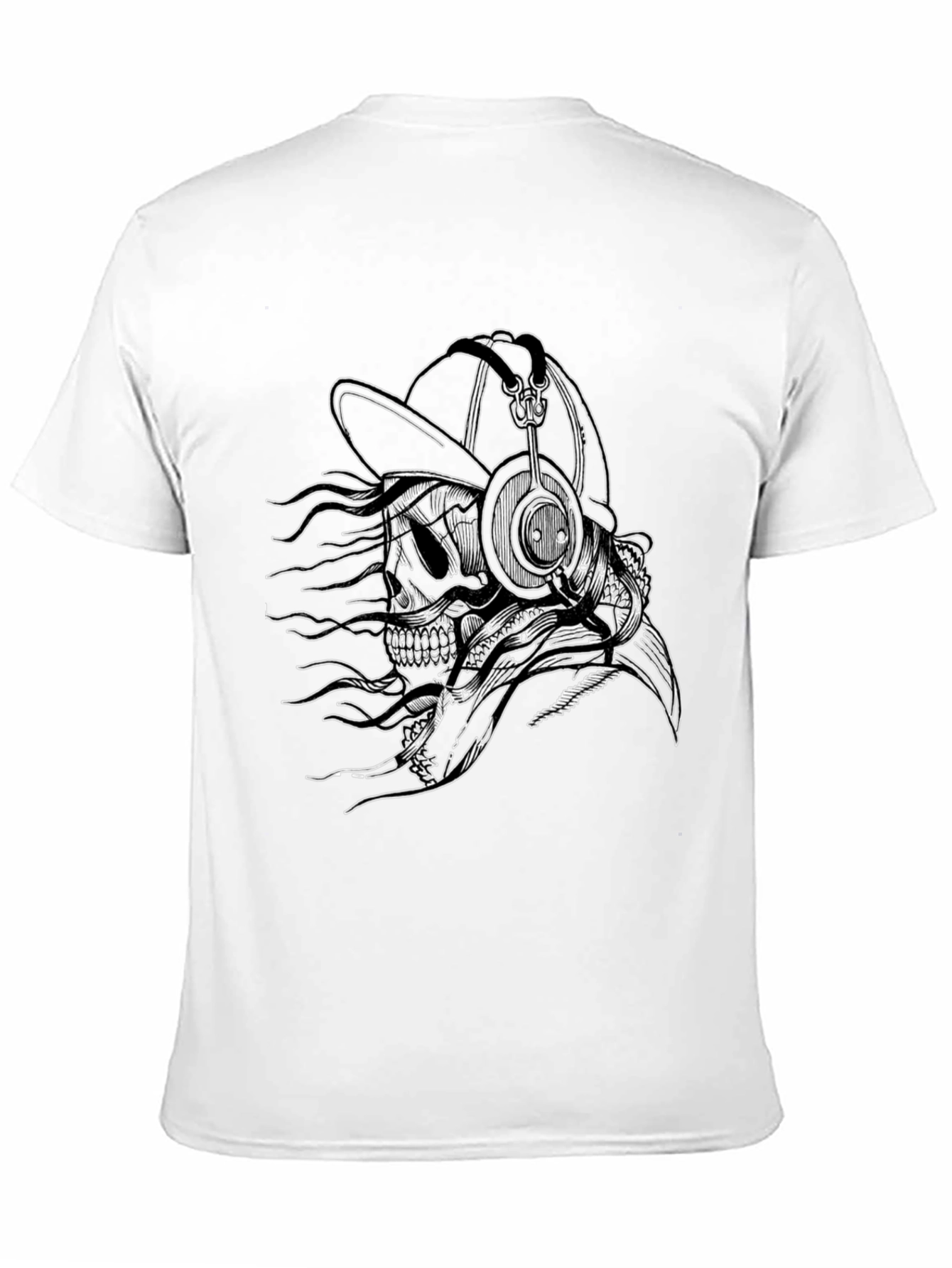 Skull with Headphones Graphic Tee - Black