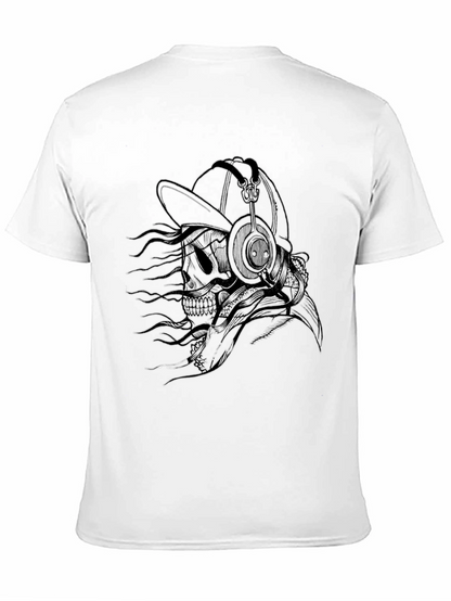 Skull with Headphones Graphic Tee - Black