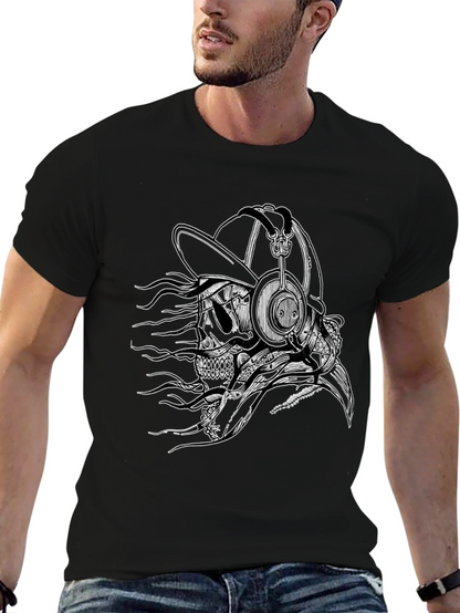 Skull with Headphones Graphic Tee - Black