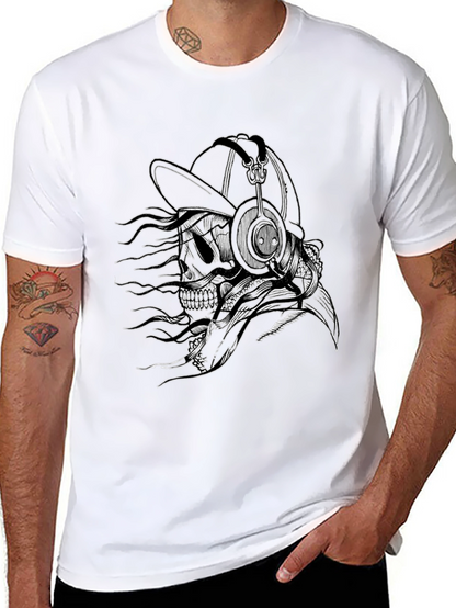 Skull with Headphones Graphic Tee - Black