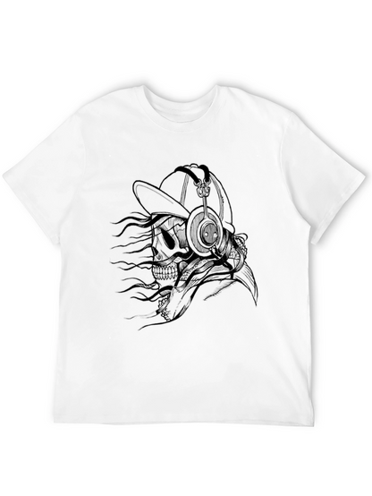 Skull with Headphones Graphic Tee - Black