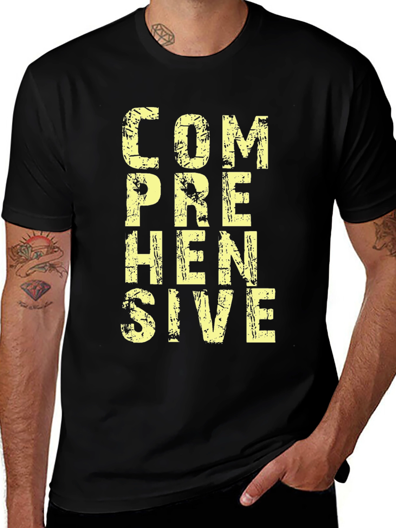 Comprehensive Graphic T-Shirt - Mens Black Cotton Tee