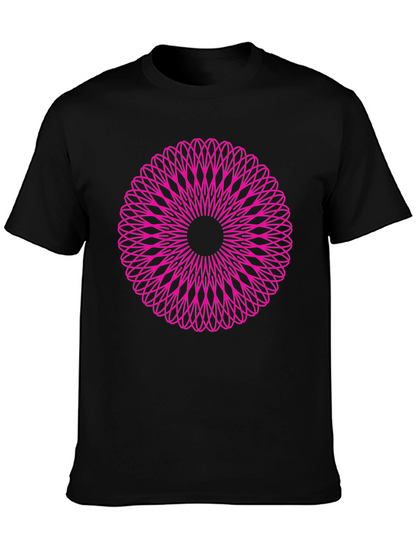 Abstract Pink Mandala Graphic Black T-Shirt