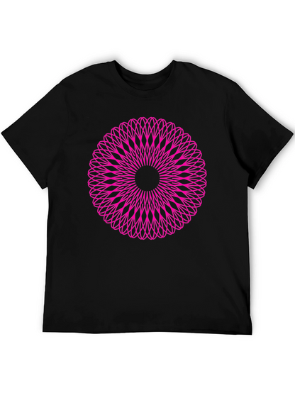 Abstract Pink Mandala Graphic Black T-Shirt