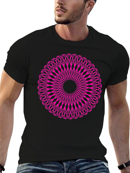 Abstract Pink Mandala Graphic Black T-Shirt