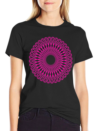 Abstract Pink Mandala Graphic Black T-Shirt