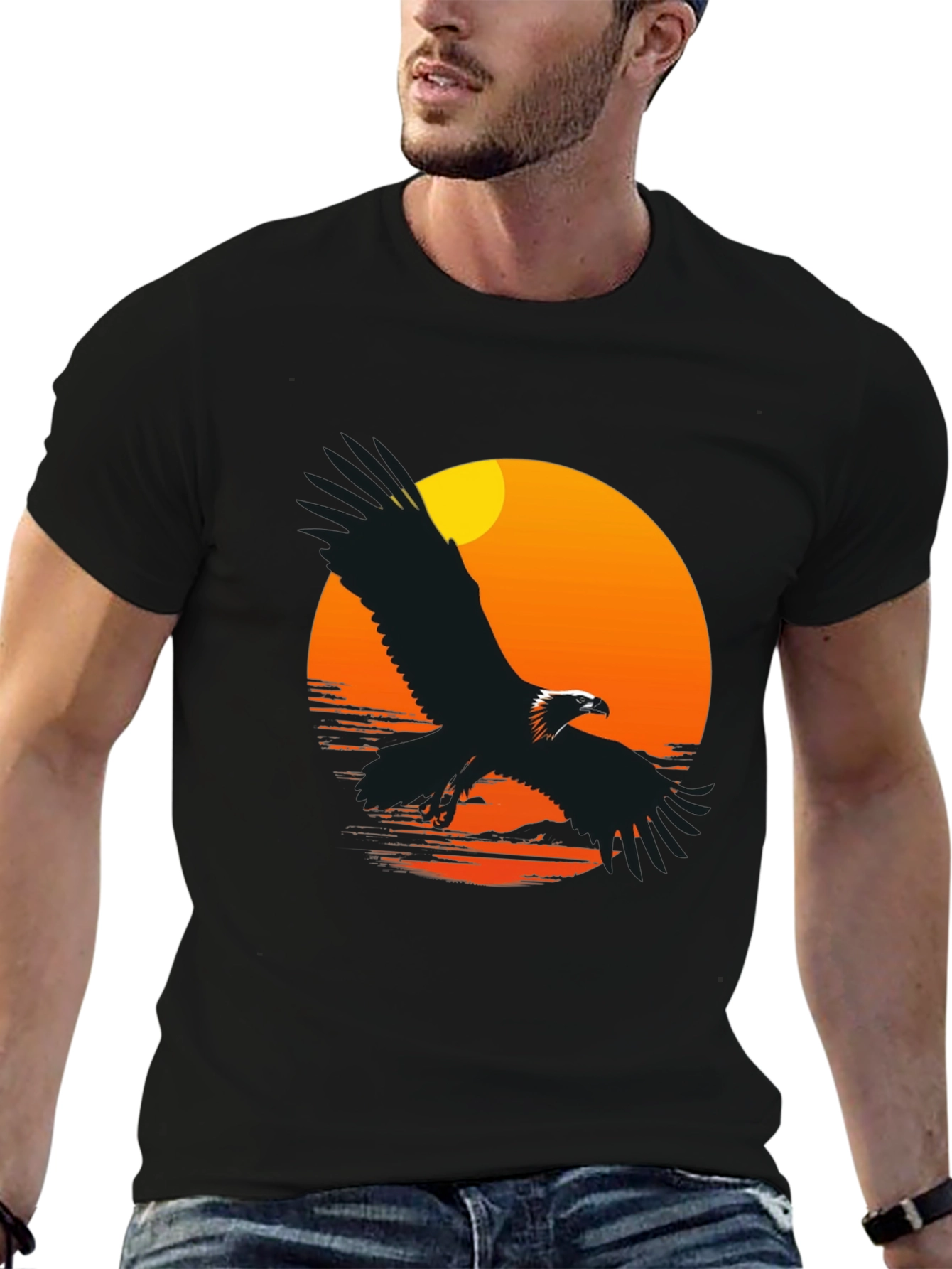 Eagle Sunset Graphic T-Shirt - Black