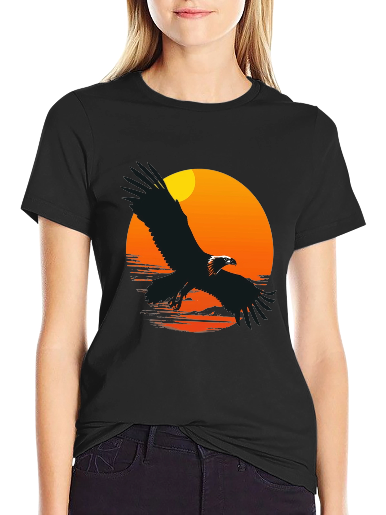 Eagle Sunset Graphic T-Shirt - Black