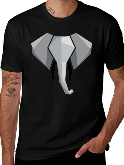 Geometric Elephant Graphic Tee - Black Cotton Shirt