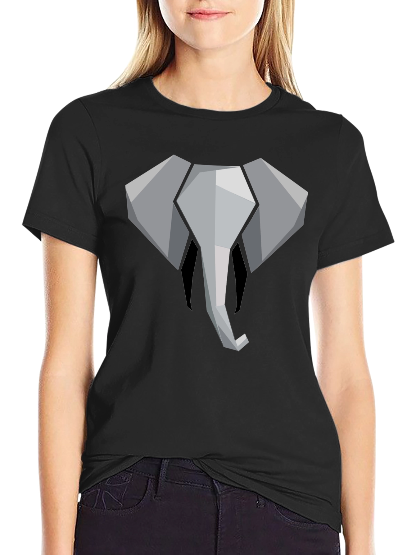 Geometric Elephant Graphic Tee - Black Cotton Shirt