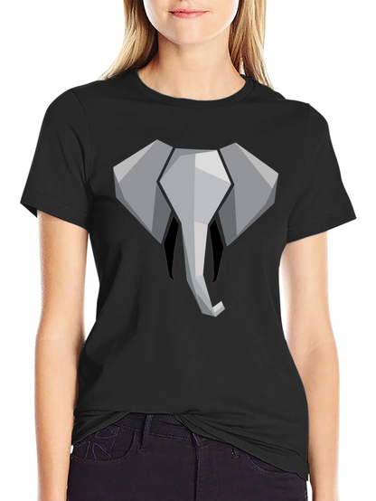 Geometric Elephant Graphic Tee - Black Cotton Shirt