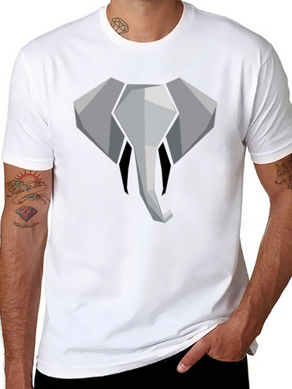 Geometric Elephant Graphic Tee - Black Cotton Shirt