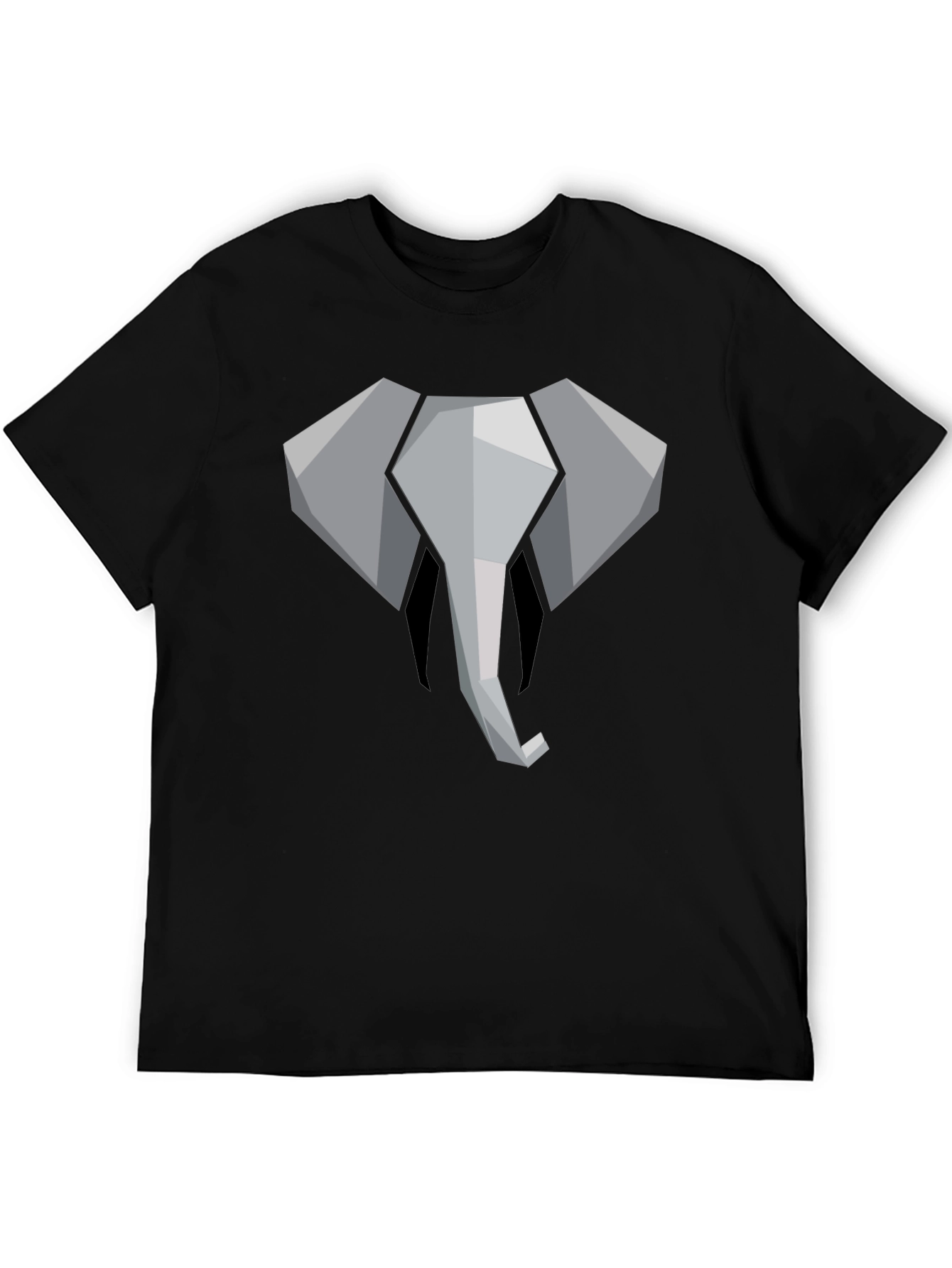 Geometric Elephant Graphic Tee - Black Cotton Shirt
