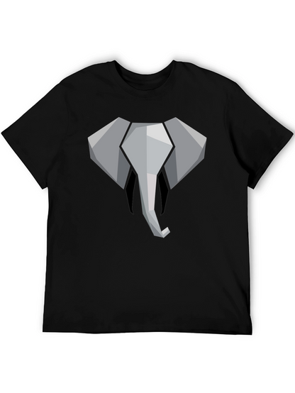 Geometric Elephant Graphic Tee - Black Cotton Shirt