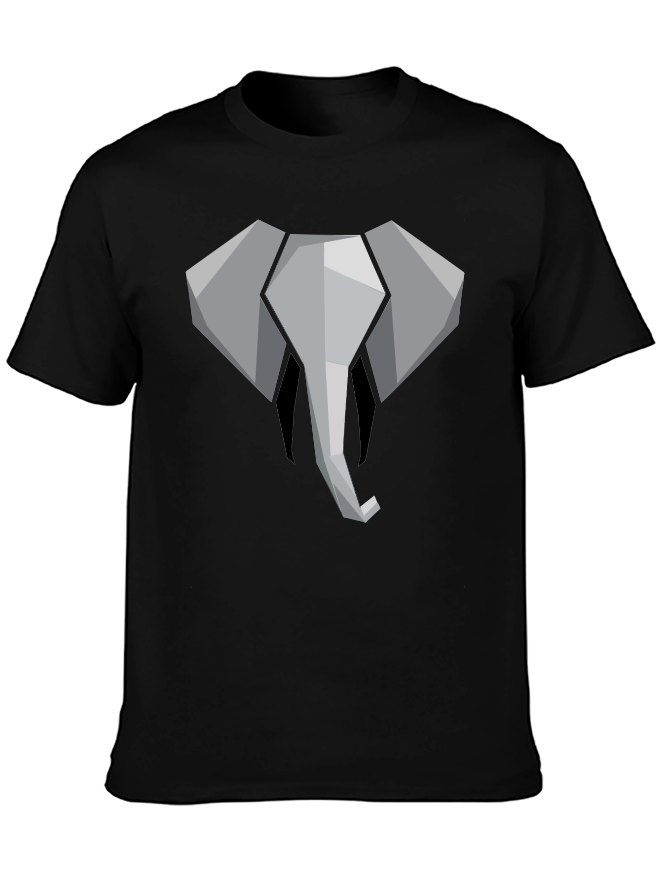 Geometric Elephant Graphic Tee - Black Cotton Shirt