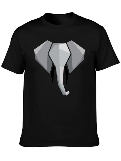 Geometric Elephant Graphic Tee - Black Cotton Shirt