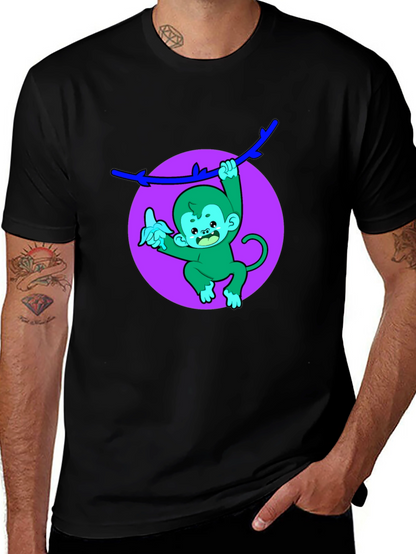 Funny Monkey on Branch Black T-Shirt