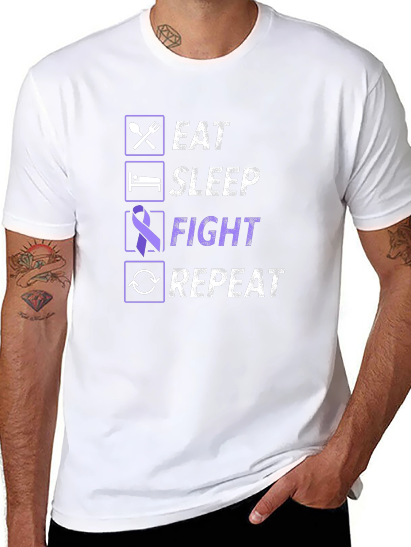 Eat Sleep Fight Repeat T-Shirt - Awareness Tee