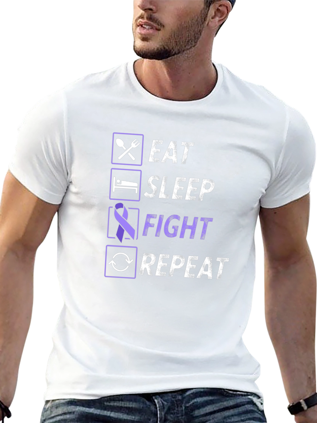 Eat Sleep Fight Repeat T-Shirt - Awareness Tee