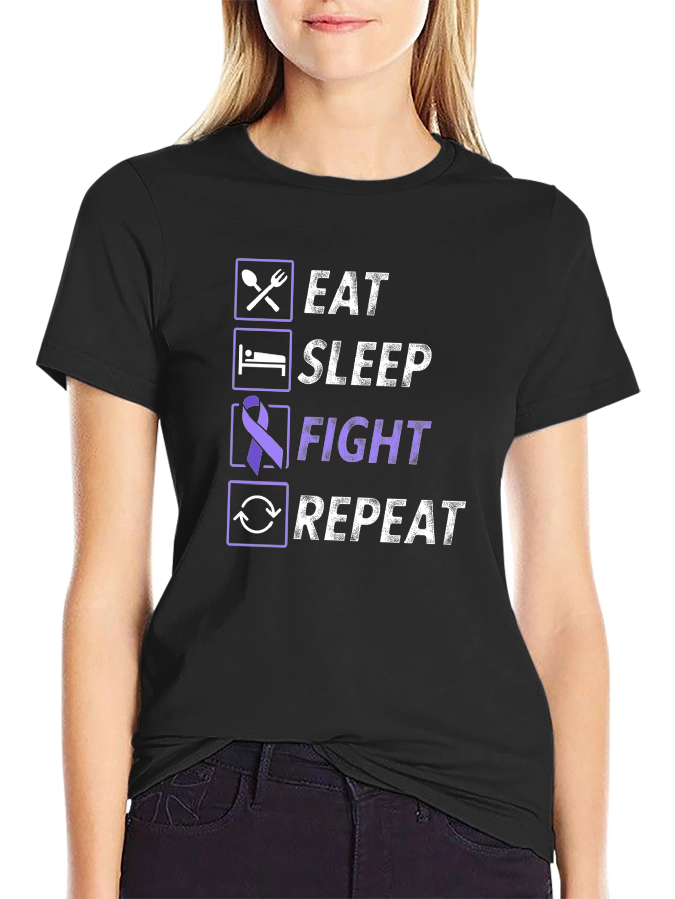 Eat Sleep Fight Repeat T-Shirt - Awareness Tee
