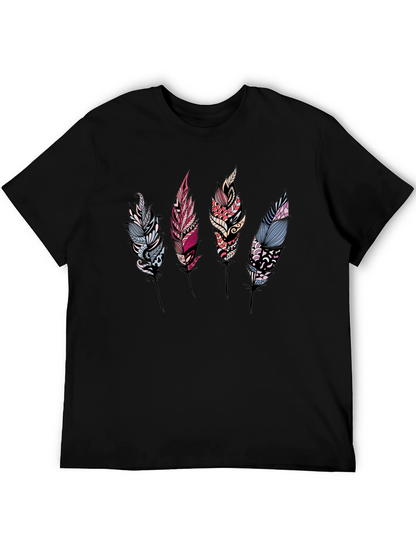 Feather Print Black T-Shirt