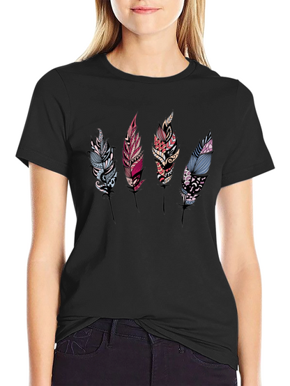 Feather Print Black T-Shirt