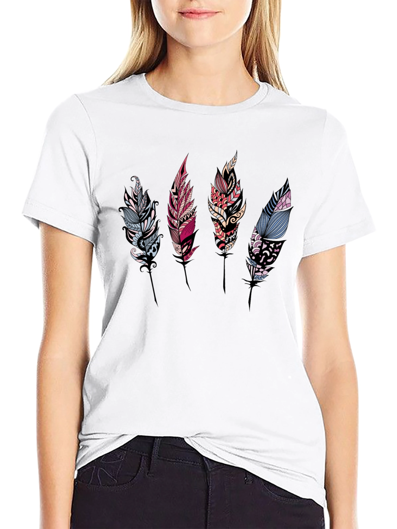 Feather Print Black T-Shirt