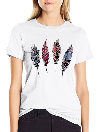Feather Print Black T-Shirt