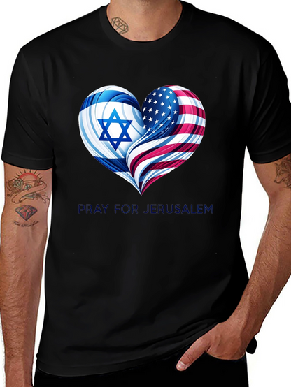 Pray for Jerusalem - Heart Flag Graphic T-Shirt