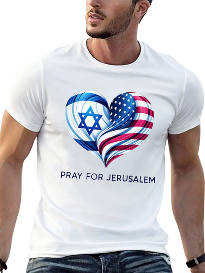 Pray for Jerusalem - Heart Flag Graphic T-Shirt