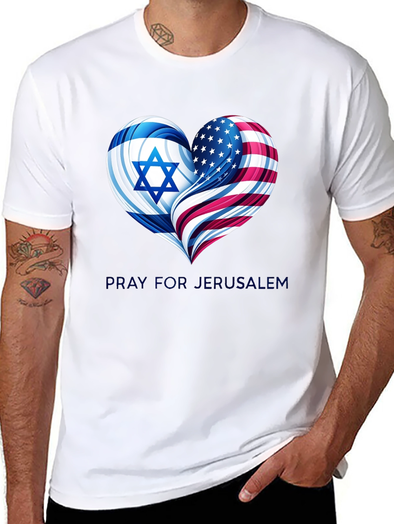 Pray for Jerusalem - Heart Flag Graphic T-Shirt