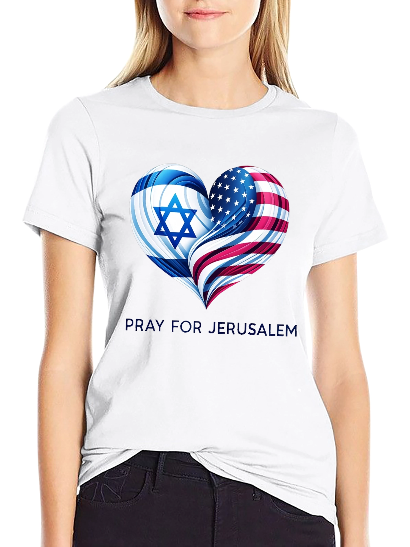 Pray for Jerusalem - Heart Flag Graphic T-Shirt