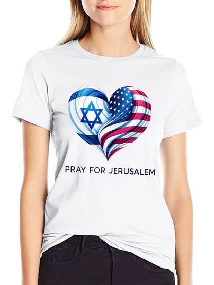 Pray for Jerusalem - Heart Flag Graphic T-Shirt
