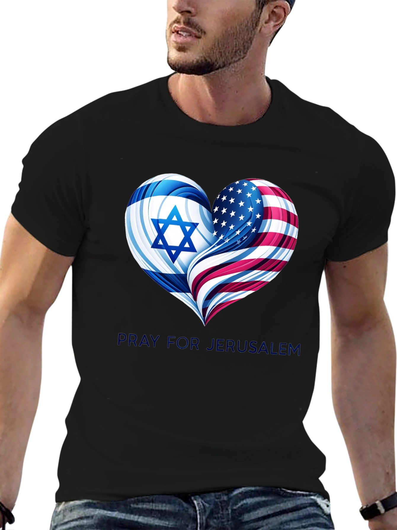 Pray for Jerusalem - Heart Flag Graphic T-Shirt