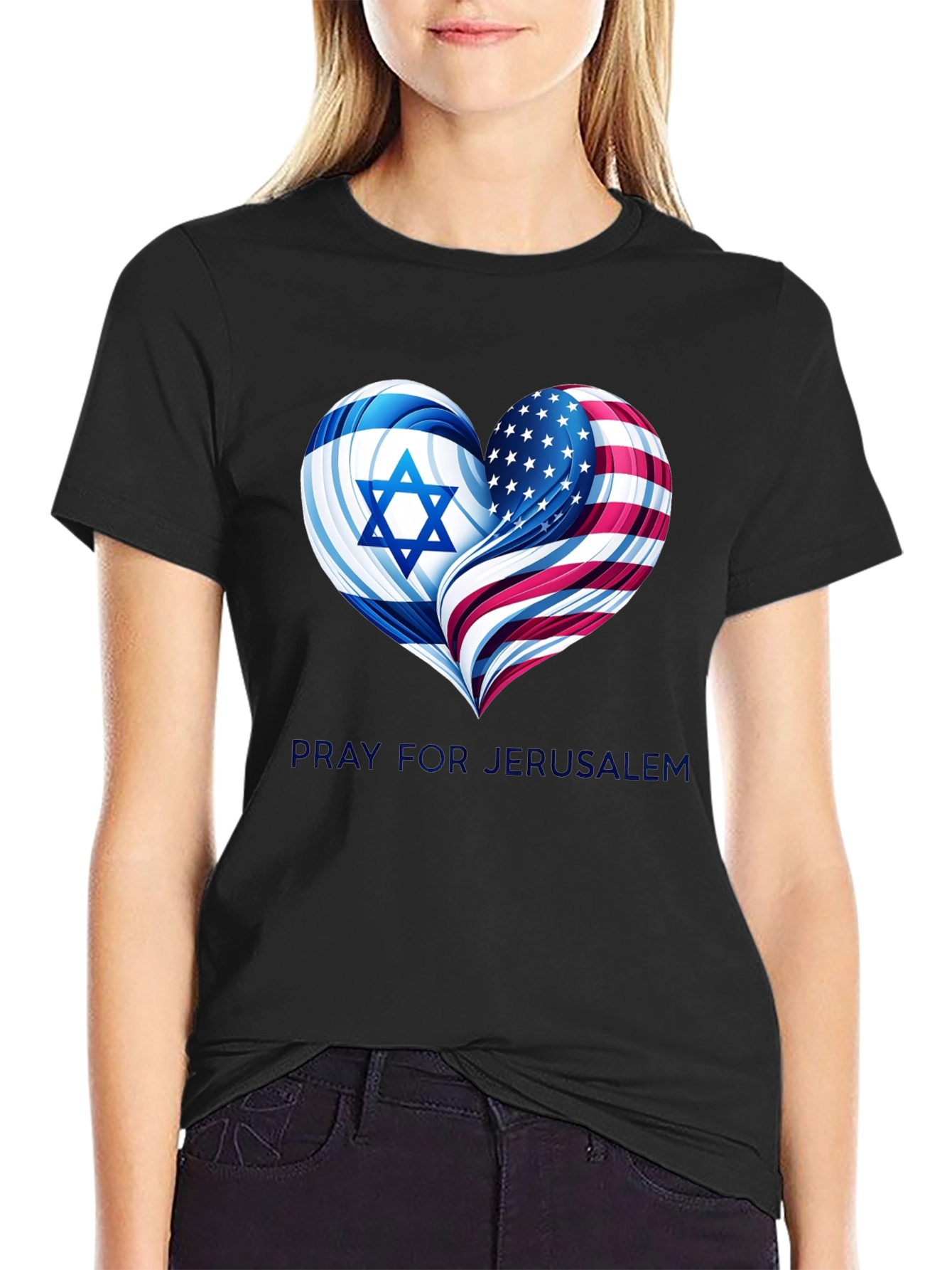 Pray for Jerusalem - Heart Flag Graphic T-Shirt