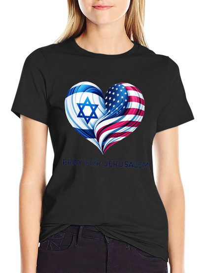 Pray for Jerusalem - Heart Flag Graphic T-Shirt