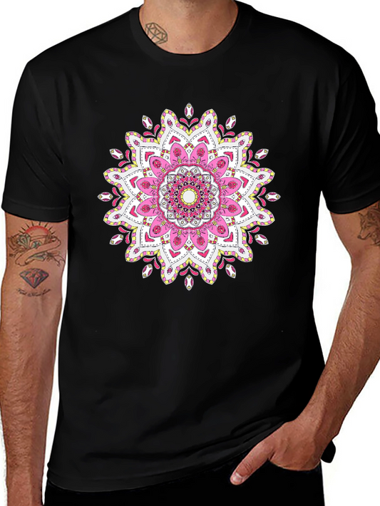Floral Mandala Graphic Tee - Black Cotton Comfort