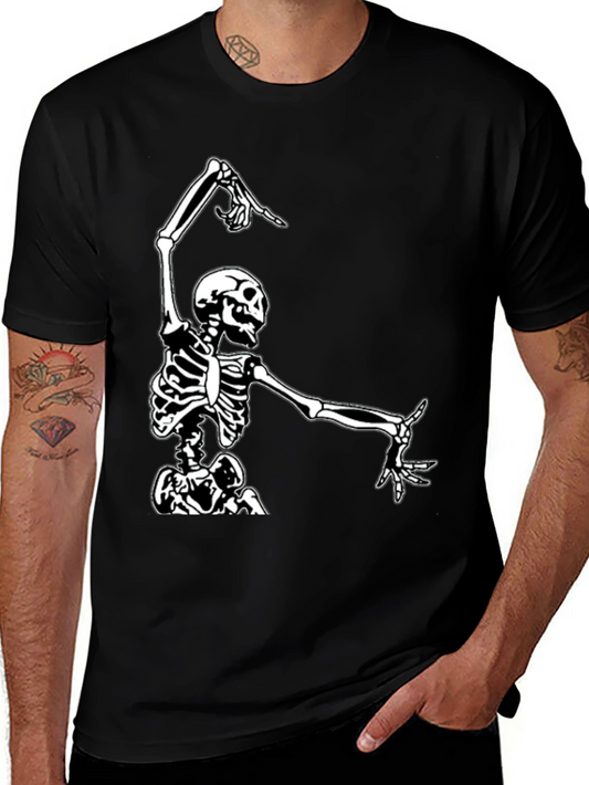Dancing Skeleton Graphic Tee - Black Cotton