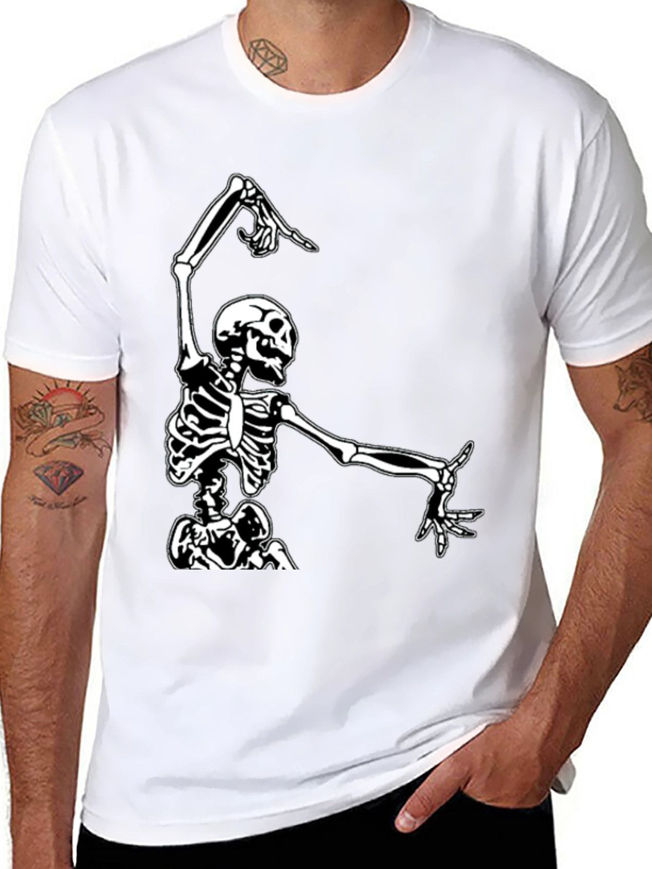 Dancing Skeleton Graphic Tee - Black Cotton