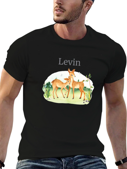 Levin Deer Graphic Tee - Black Cotton Blend Shirt